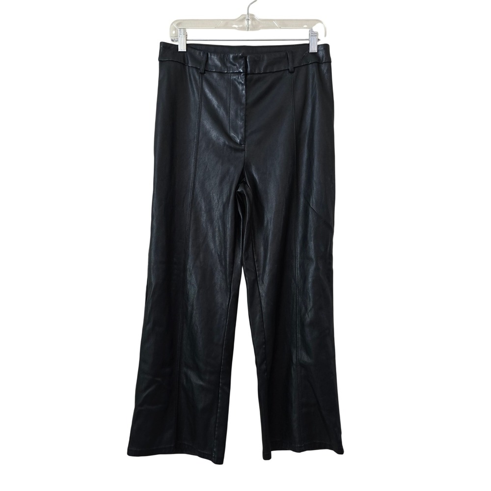 7 For All Mankind Black Vegan Faux Leather Wide Leg Seam Front Pants‎ Womens L